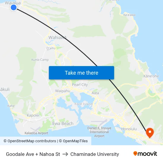 Goodale Ave + Nahoa St to Chaminade University map