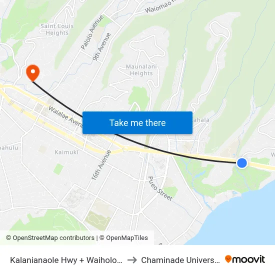 Kalanianaole Hwy + Waiholo St to Chaminade University map