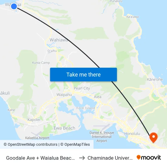Goodale Ave + Waialua Beach Rd to Chaminade University map