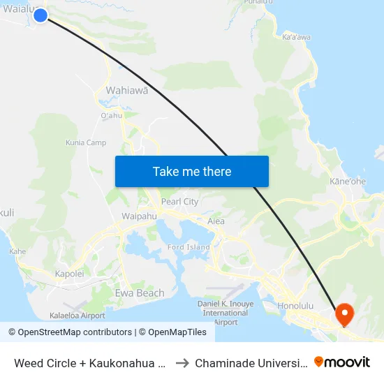 Weed Circle + Kaukonahua Rd to Chaminade University map