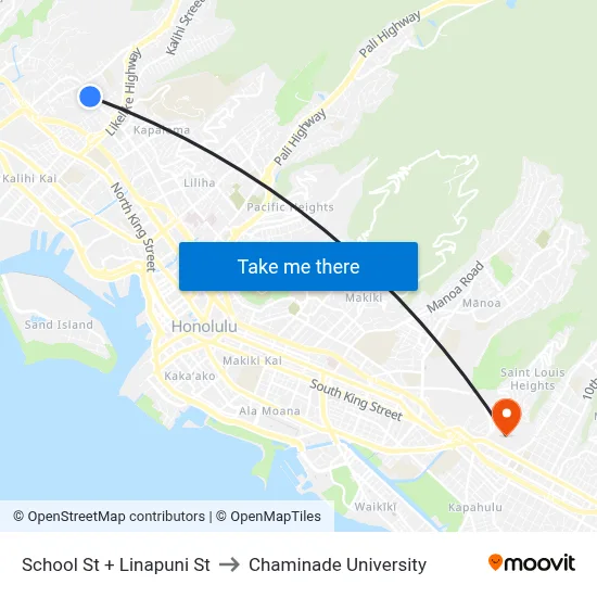 School St + Linapuni St to Chaminade University map