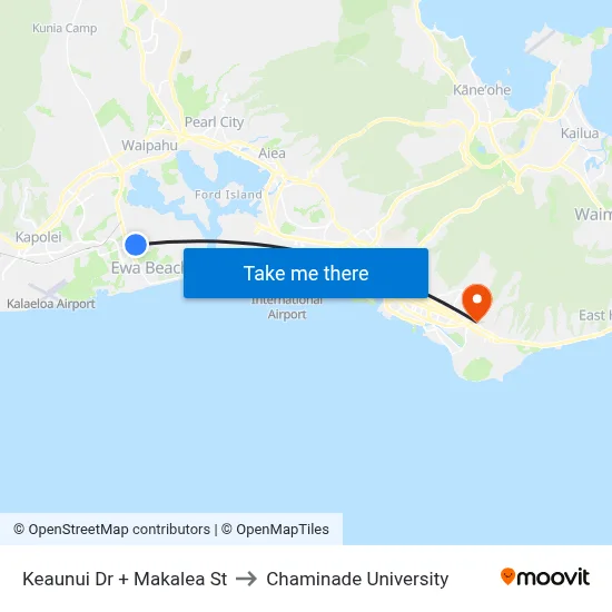 Keaunui Dr + Makalea St to Chaminade University map