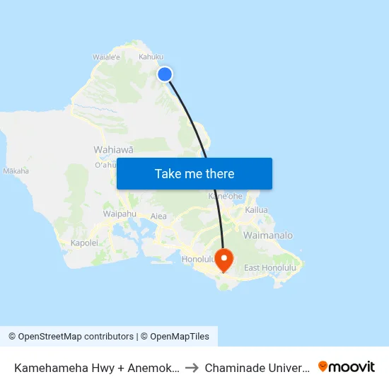 Kamehameha Hwy + Anemoku St to Chaminade University map