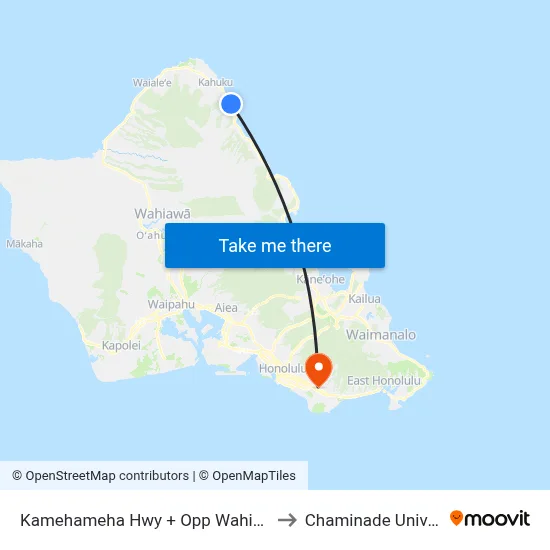 Kamehameha Hwy + Opp Wahinepee St to Chaminade University map
