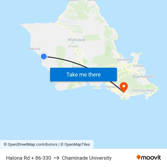 Halona Rd + 86-330 to Chaminade University map