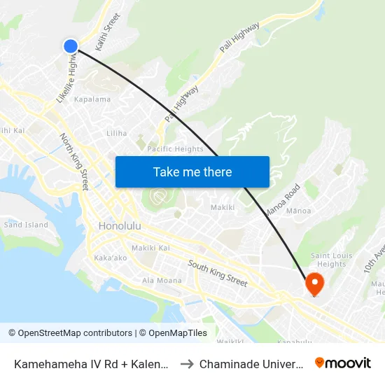 Kamehameha IV Rd + Kalena Dr to Chaminade University map