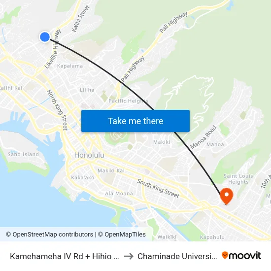 Kamehameha IV Rd + Hihio Pl to Chaminade University map