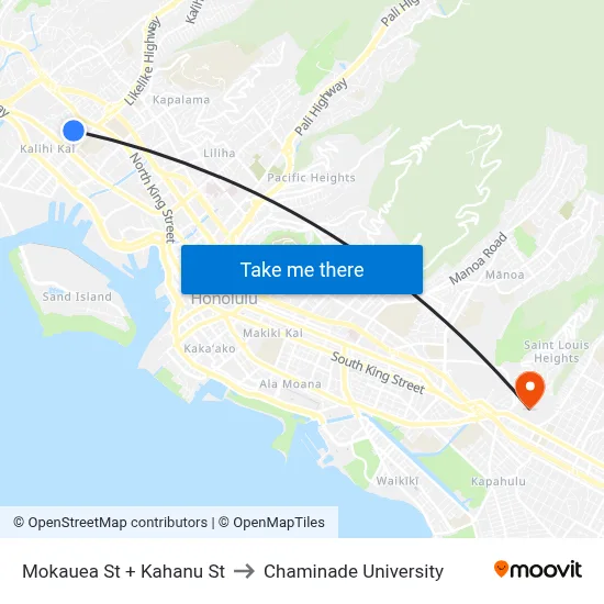 Mokauea St + Kahanu St to Chaminade University map