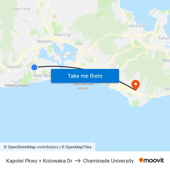 Kapolei Pkwy + Kolowaka Dr to Chaminade University map