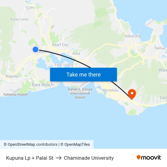 Kupuna Lp + Palai St to Chaminade University map
