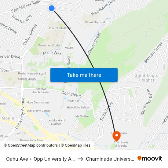 Oahu Ave + Opp University Ave to Chaminade University map