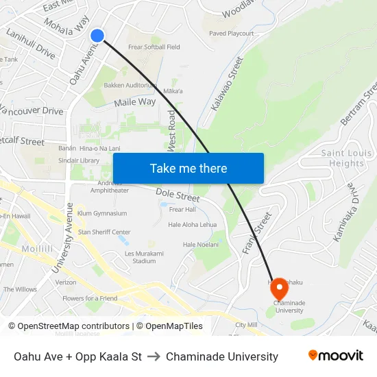 Oahu Ave + Opp Kaala St to Chaminade University map