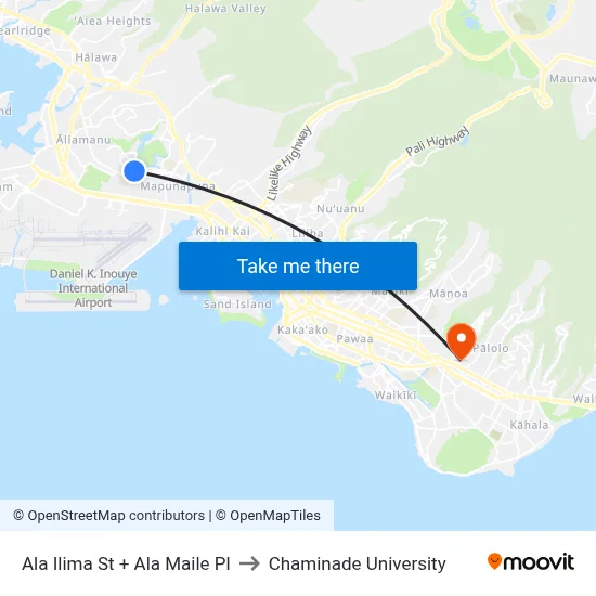 Ala Ilima St + Ala Maile Pl to Chaminade University map
