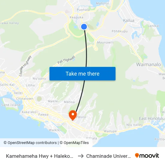 Kamehameha Hwy + Halekou Rd to Chaminade University map