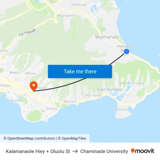 Kalanianaole Hwy + Oluolu St to Chaminade University map