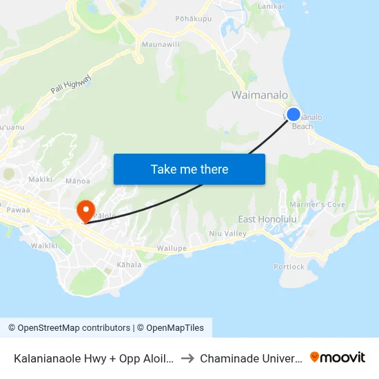 Kalanianaole Hwy + Opp Aloiloi St to Chaminade University map