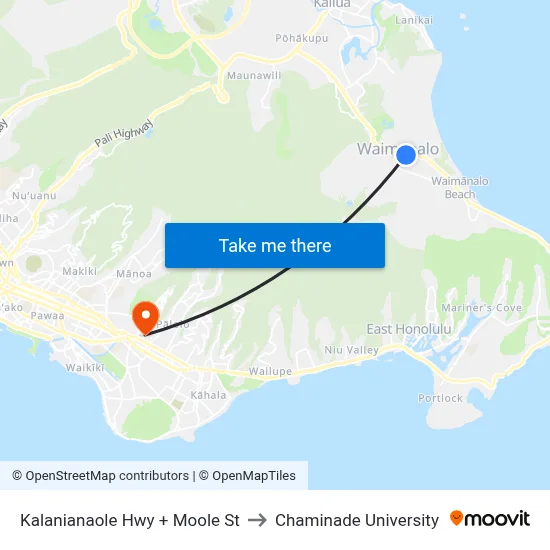 Kalanianaole Hwy + Moole St to Chaminade University map