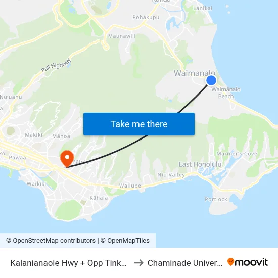 Kalanianaole Hwy + Opp Tinker Rd to Chaminade University map