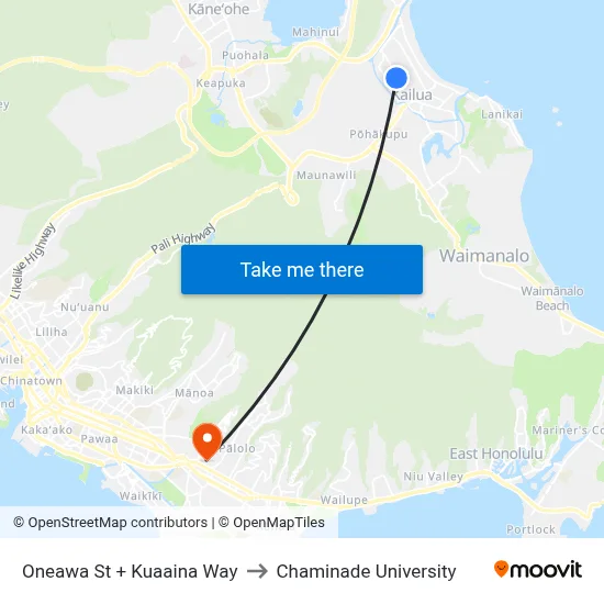 Oneawa St + Kuaaina Way to Chaminade University map