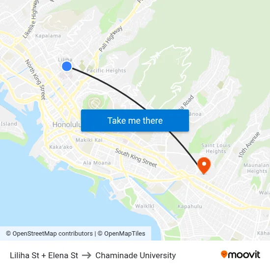Liliha St + Elena St to Chaminade University map