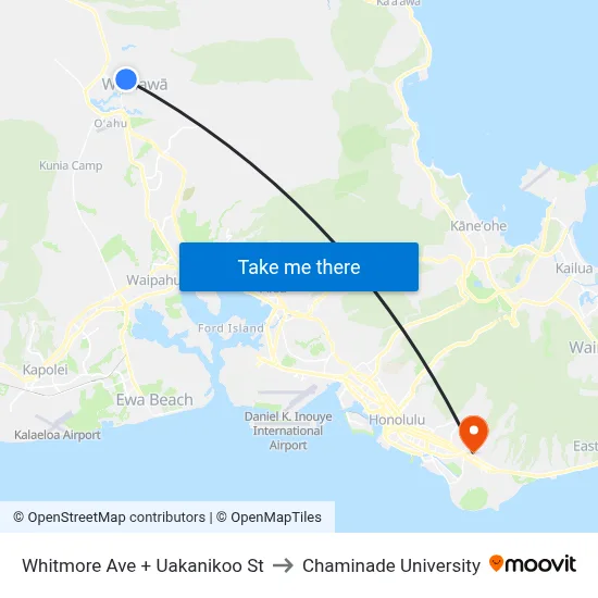 Whitmore Ave + Uakanikoo St to Chaminade University map