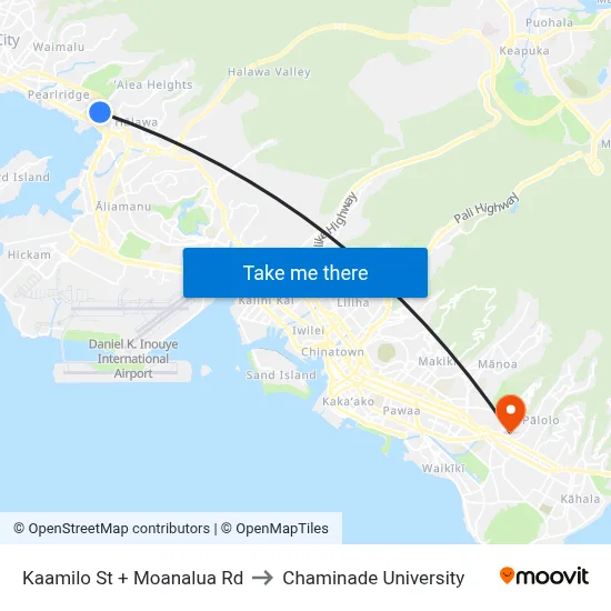 Kaamilo St + Moanalua Rd to Chaminade University map