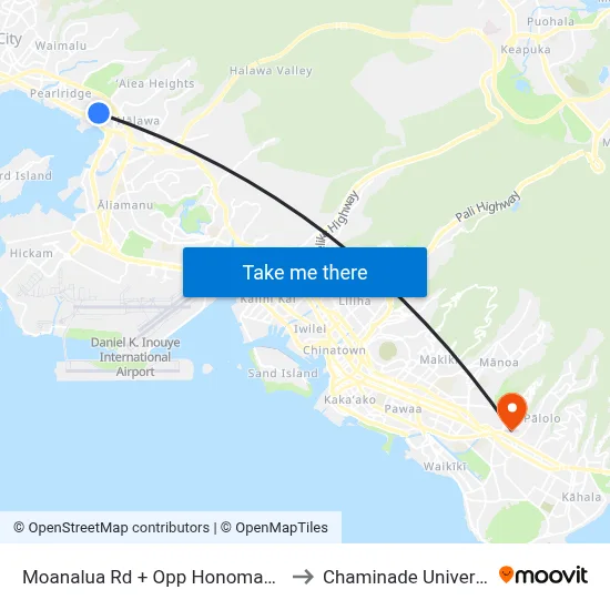 Moanalua Rd + Opp Honomanu St to Chaminade University map
