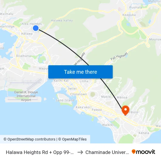 Halawa Heights Rd + Opp 99-1065 to Chaminade University map