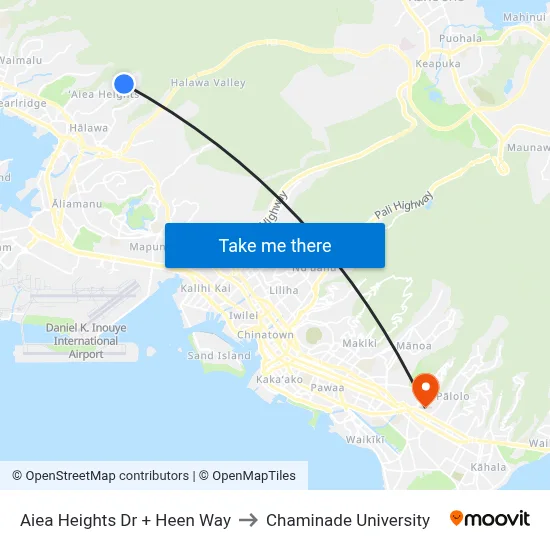 Aiea Heights Dr + Heen Way to Chaminade University map