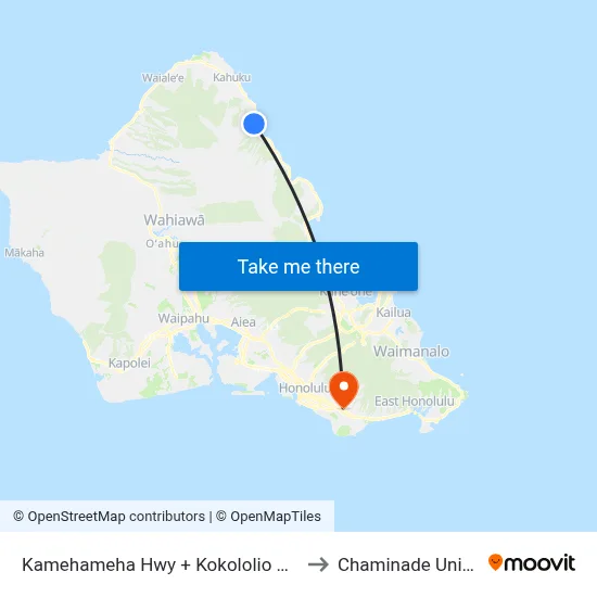 Kamehameha Hwy + Kokololio Beach Park to Chaminade University map
