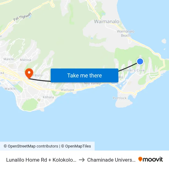 Lunalilo Home Rd + Kolokolo St to Chaminade University map