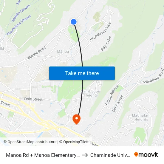 Manoa Rd + Manoa Elementary School to Chaminade University map