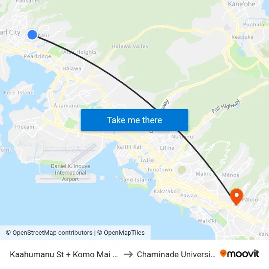 Kaahumanu St + Komo Mai Dr to Chaminade University map