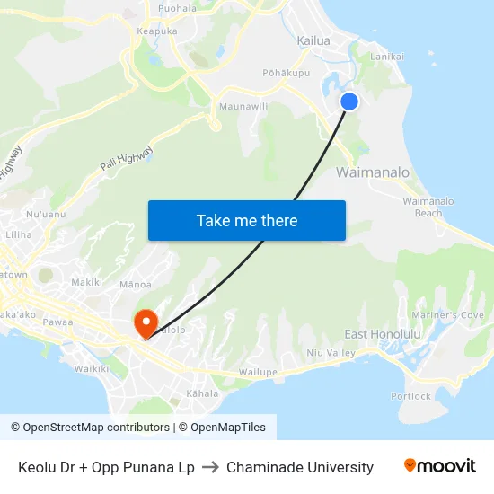 Keolu Dr + Opp Punana Lp to Chaminade University map
