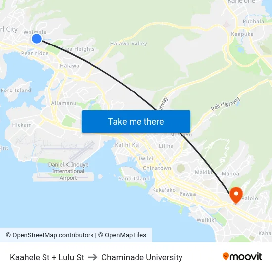 Kaahele St + Lulu St to Chaminade University map