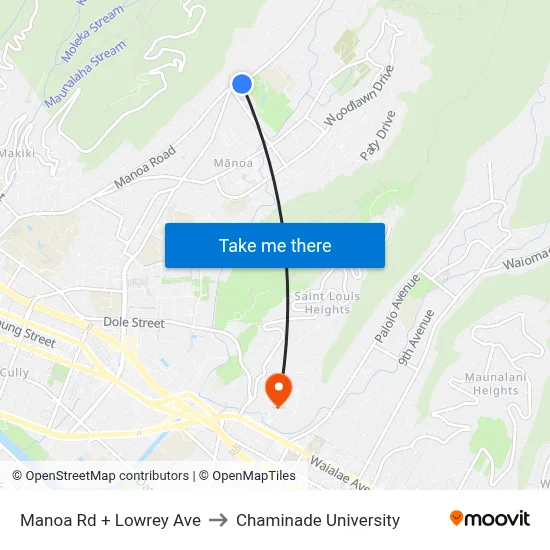 Manoa Rd + Lowrey Ave to Chaminade University map