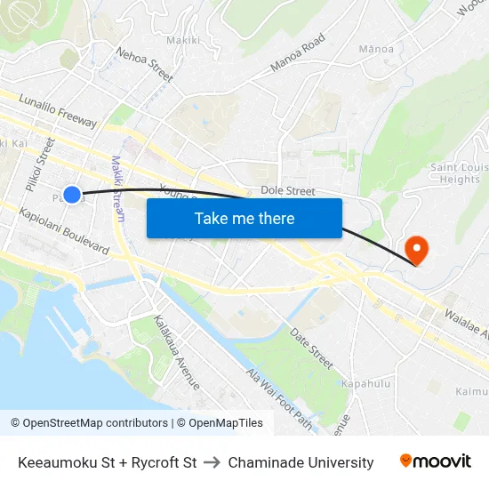 Keeaumoku St + Rycroft St to Chaminade University map
