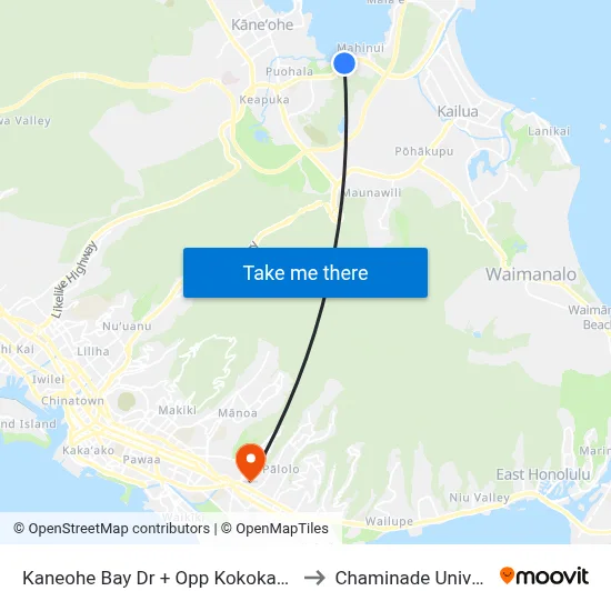 Kaneohe Bay Dr + Opp Kokokahi Ywca to Chaminade University map