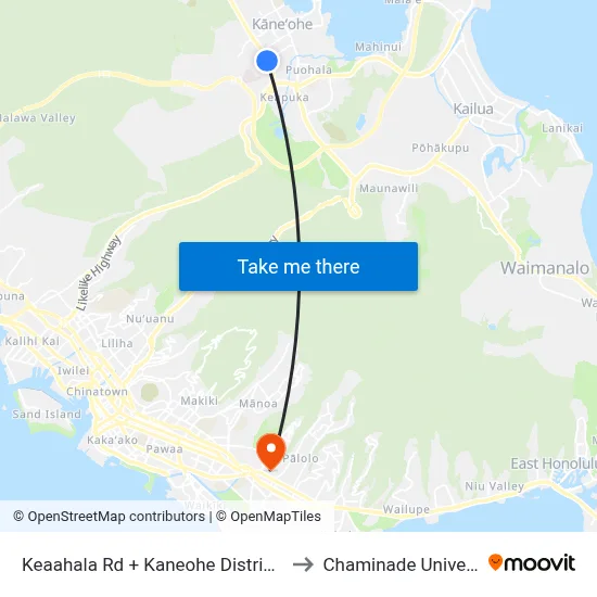 Keaahala Rd + Kaneohe District Park to Chaminade University map