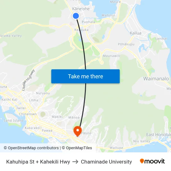 Kahuhipa St + Kahekili Hwy to Chaminade University map