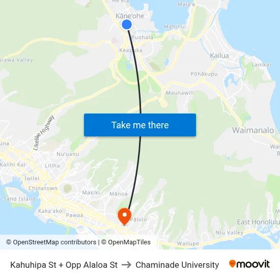 Kahuhipa St + Opp Alaloa St to Chaminade University map
