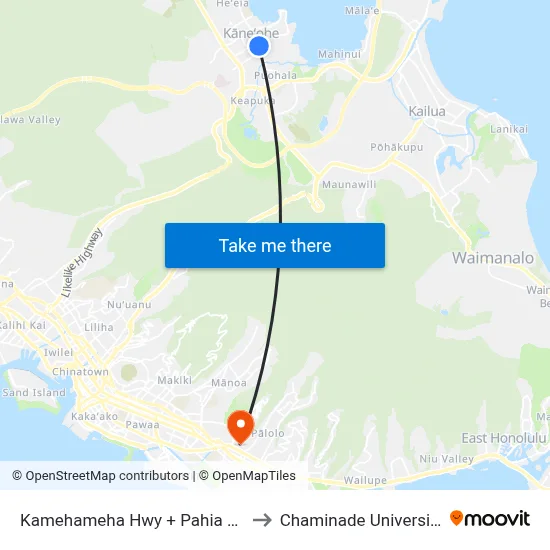 Kamehameha Hwy + Pahia Rd to Chaminade University map