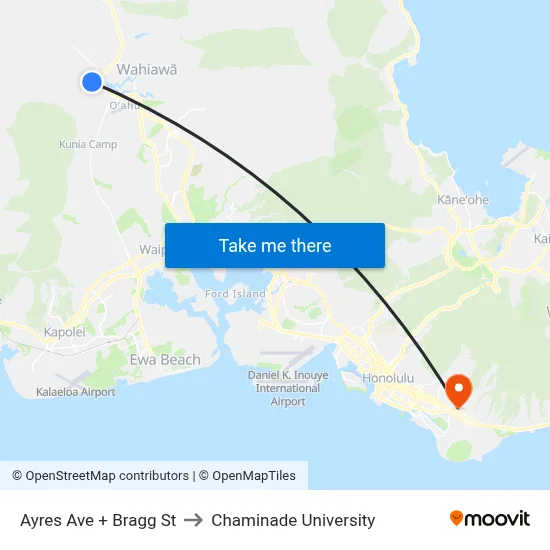 Ayres Ave + Bragg St to Chaminade University map