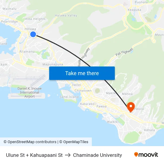 Ulune St + Kahuapaani St to Chaminade University map