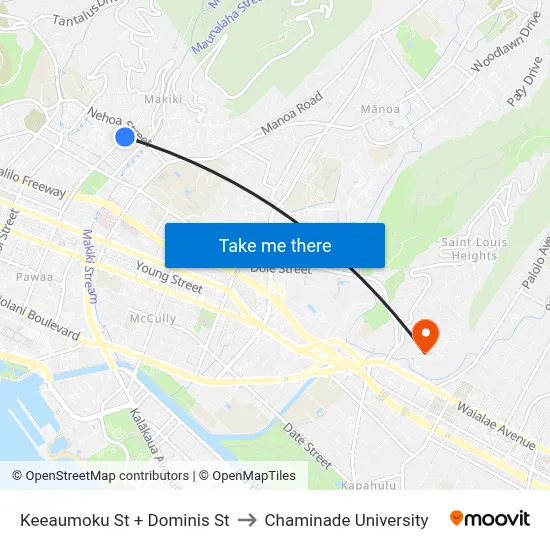 Keeaumoku St + Dominis St to Chaminade University map