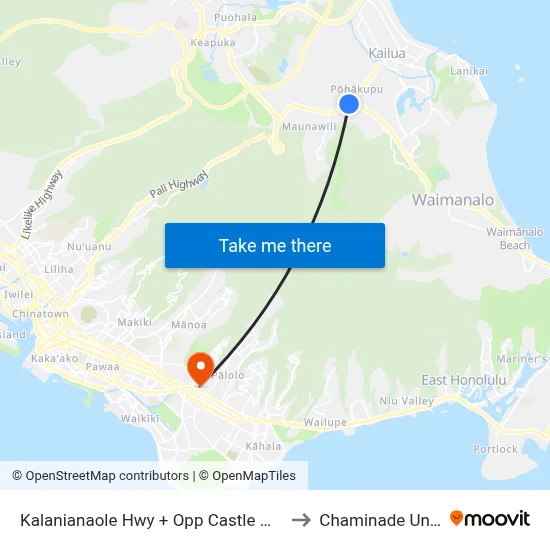 Kalanianaole Hwy + Opp Castle Medical Center to Chaminade University map