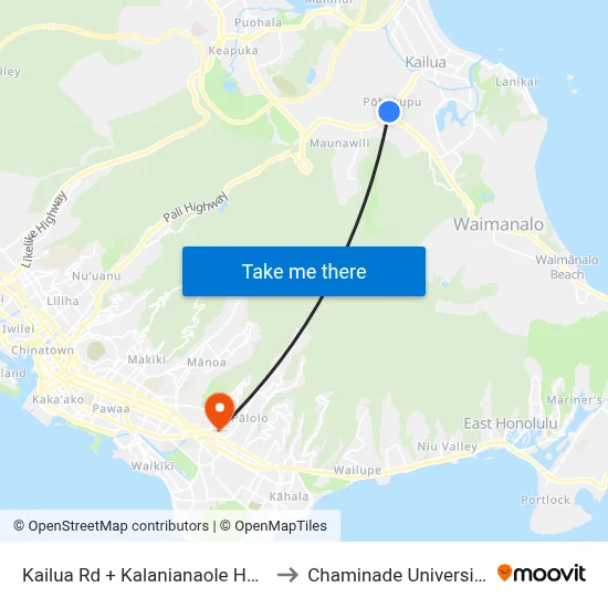 Kailua Rd + Kalanianaole Hwy to Chaminade University map