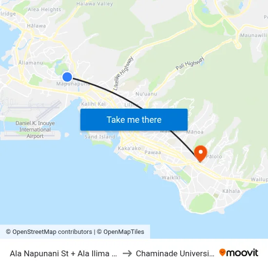 Ala Napunani St + Ala Ilima St to Chaminade University map