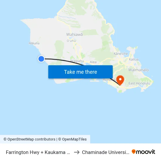Farrington Hwy + Kaukama Rd to Chaminade University map