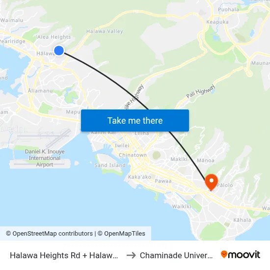Halawa Heights Rd + Halawa Dr to Chaminade University map